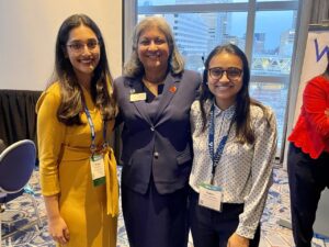 Anisa Bhatti (left), Dr. Mamta Accapadi, Vice Provost for University Life (center), and Saryu Sanghani (right) at the University of Pennsylvania Reception.